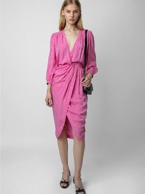 Zadig & Voltaire Pink Twist-Detail V-Neck Midi Dress
